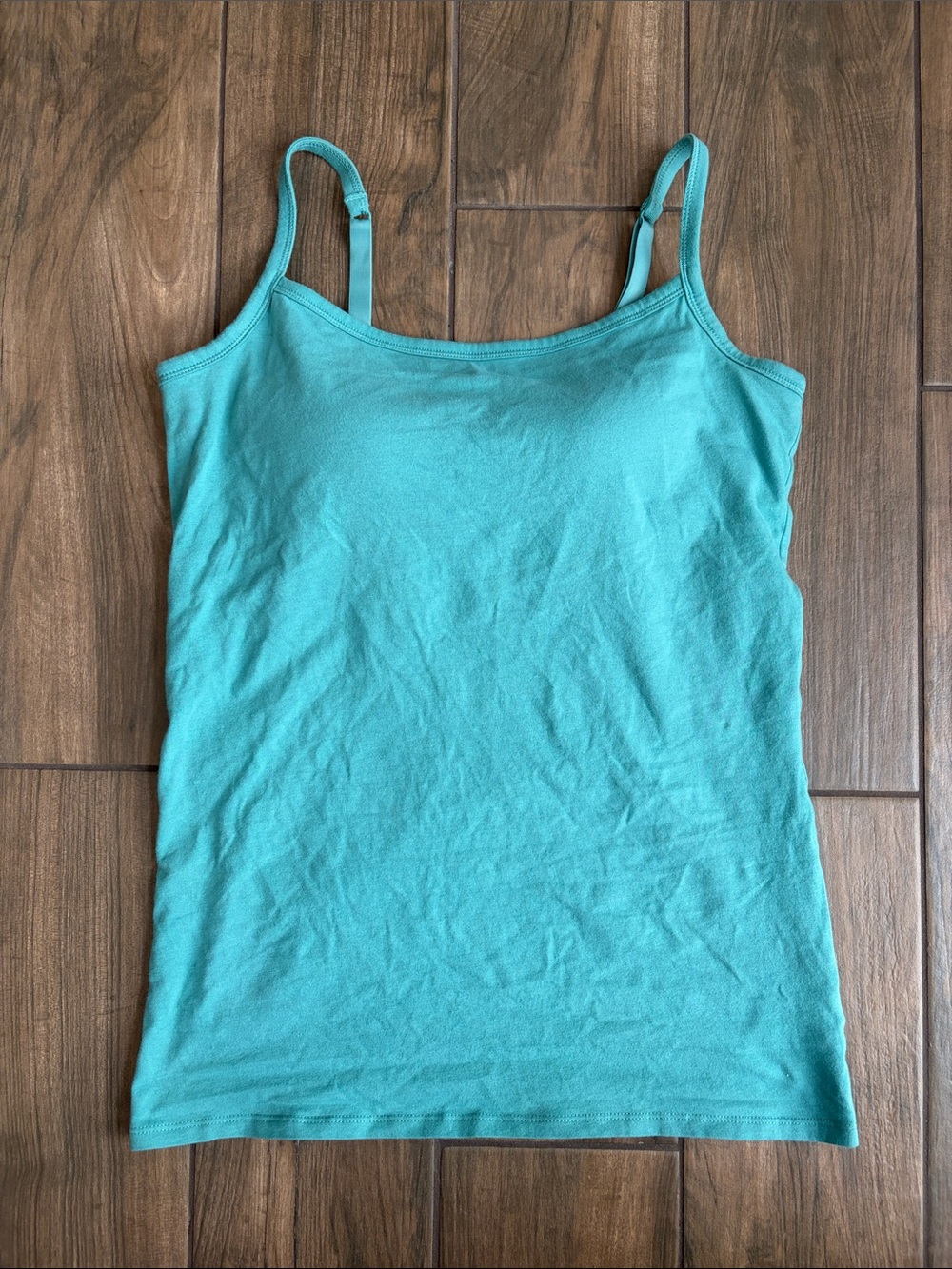 Women’s Aqua Camisole Tank Top with adjustable straps and built in bra.